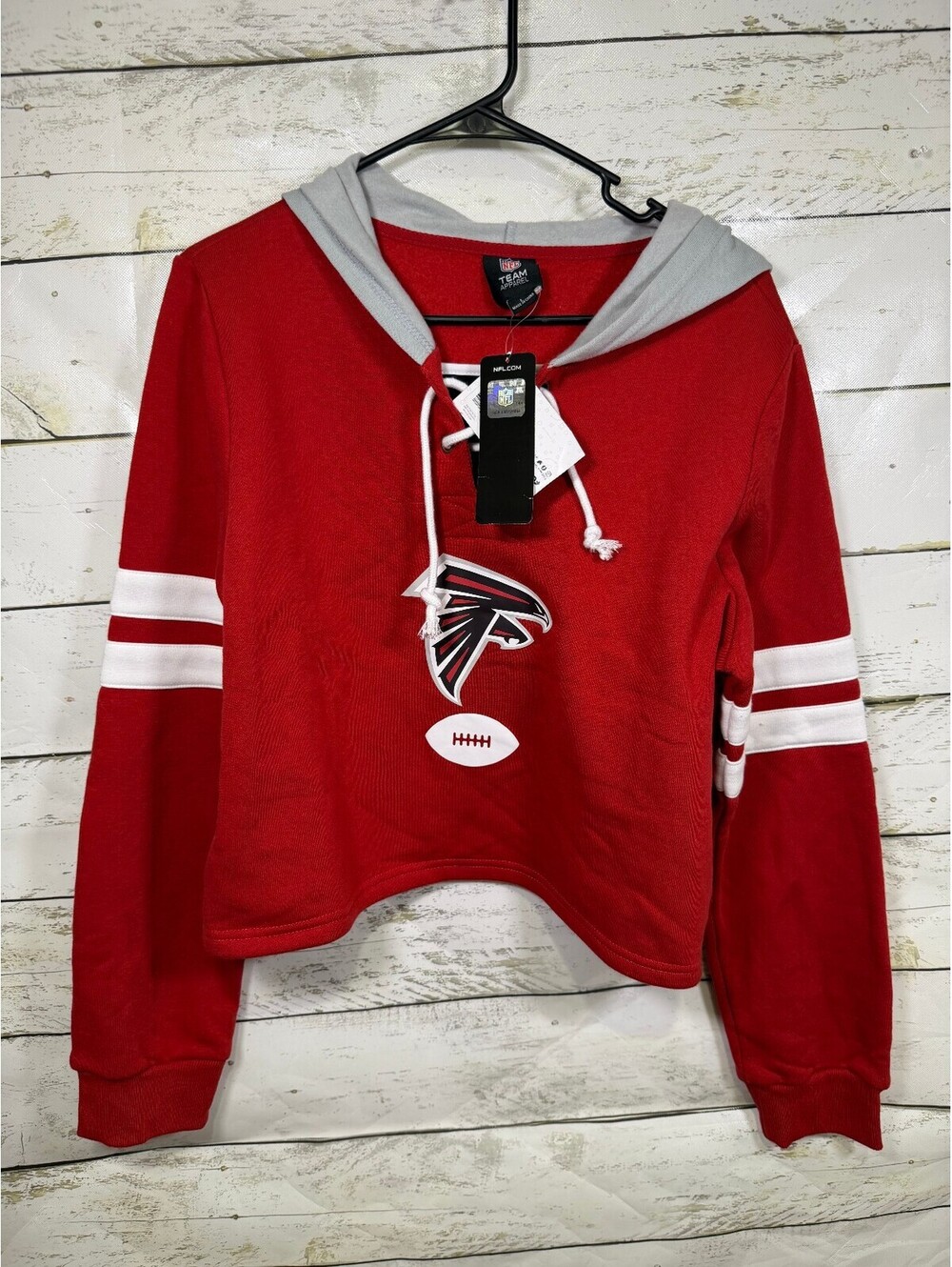 FOCO NFL Falcons Hoodie Women's Hockey Style Cropped Size Large NWT